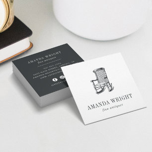 Business Card für antikes Stuhl   Schwarz gebürste Quadratische Visitenkarte