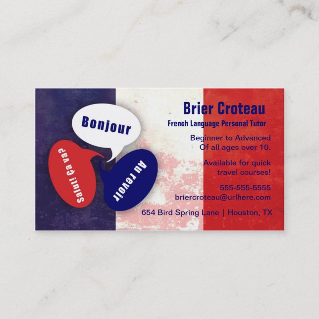 Business Card für Französischsprachige Tutor Visitenkarte (Vorderseite)