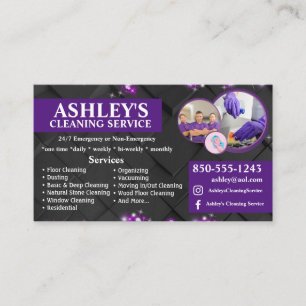 Business Card für lila und schwarze Reinigung Visitenkarte