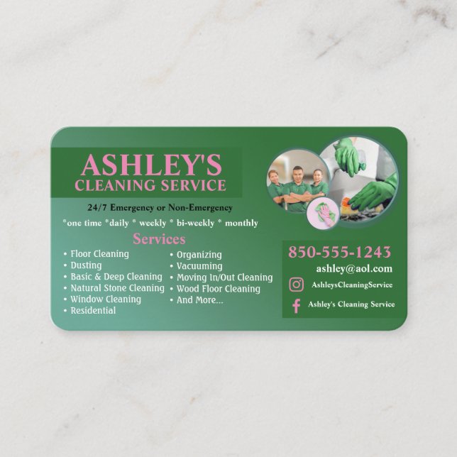 Business Card für Rosa und grüne Reinigung Visitenkarte (Vorderseite)