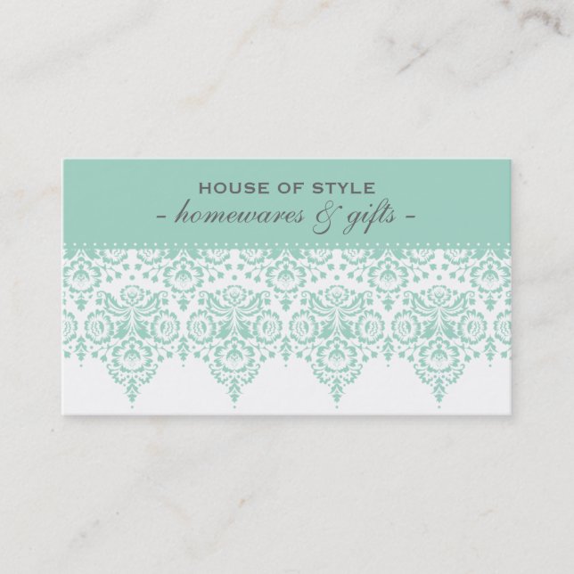 BUSINESS CARD Klassischer Damast Minze grün Visitenkarte (Vorderseite)