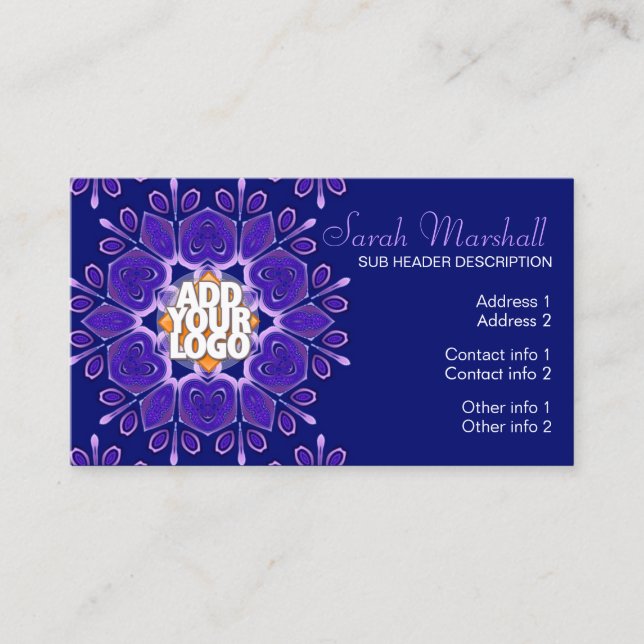 Business Card lila+Blue Geometric Blume Visitenkarte (Vorderseite)