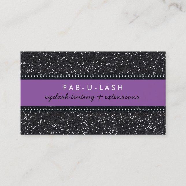 BUSINESS CARD Moderner trendiger Glitzer lila schw Visitenkarte (Vorderseite)