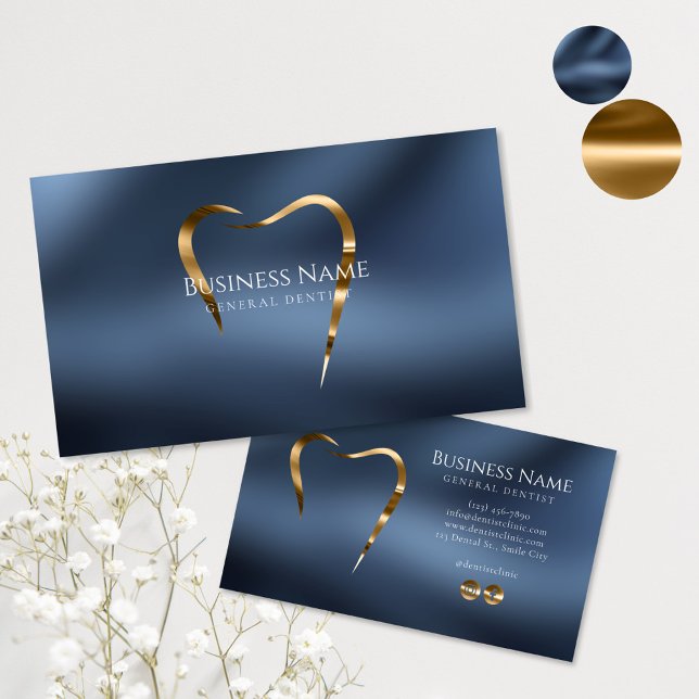 Business Card Navy Blue & Gold Dentils Visitenkarte (Von Creator hochgeladen)