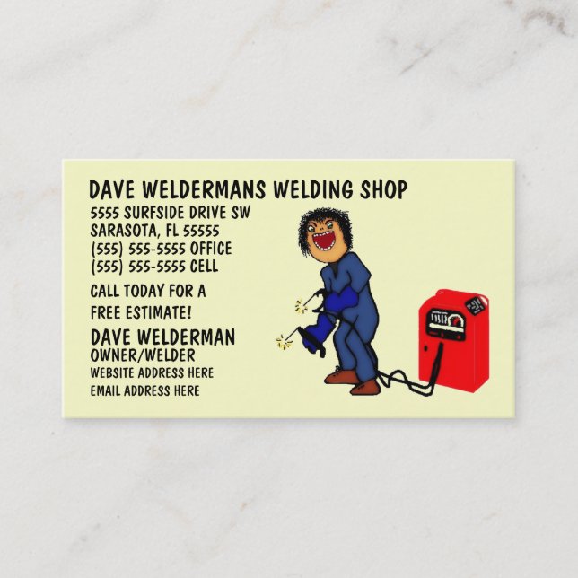 Business Card personalisiert Welder Cartoon Visitenkarte (Vorderseite)