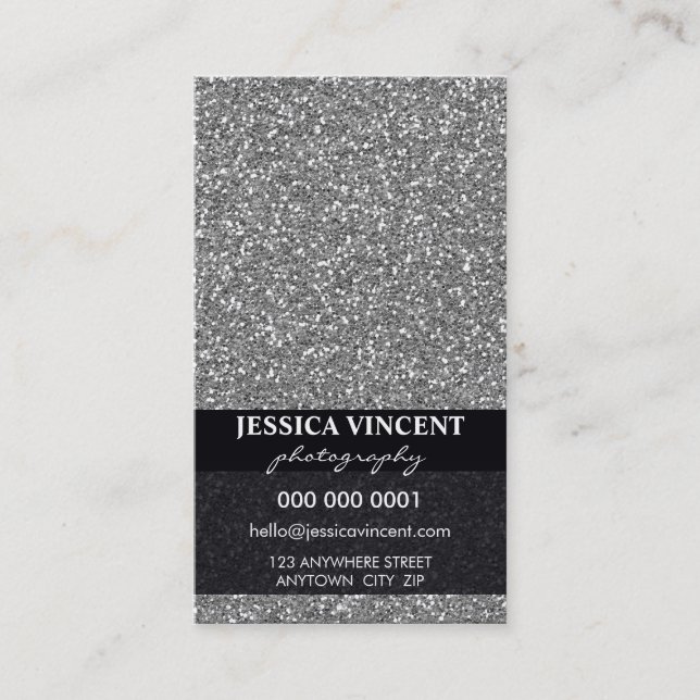 BUSINESS CARD, schlicht glänzender Glitzer, silber Visitenkarte (Vorderseite)