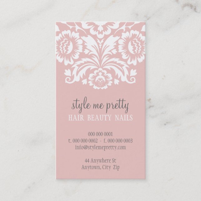 BUSINESS CARD stilvoll elegante Damaskus rosa grau Visitenkarte (Vorderseite)