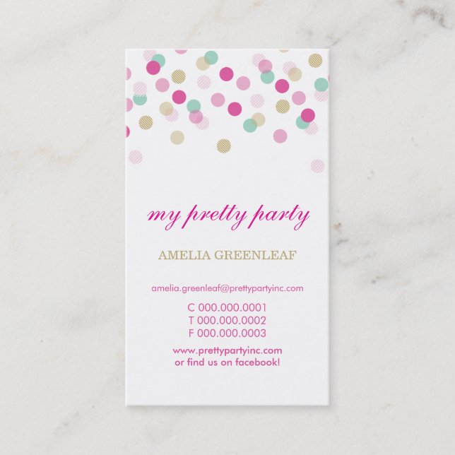 BUSINESS CARD stilvolles Konfetti Pink Minze Gold Visitenkarte (Vorderseite)