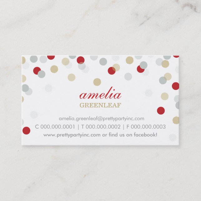 BUSINESS CARD :: stilvolles Konfetti rotes Silberg Visitenkarte (Vorderseite)