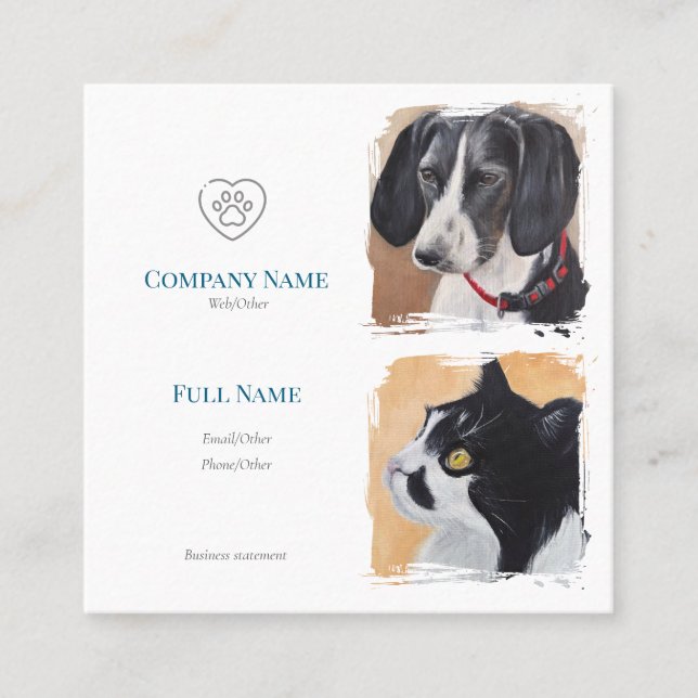 Business Card with painting of pets Telefonnummerkarte (Vorderseite)
