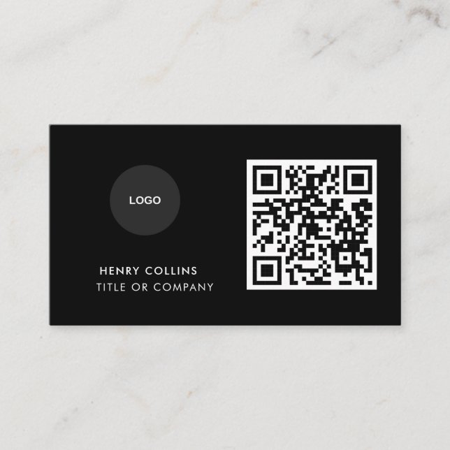 Business Card with QR Code | Black Modern Design Visitenkarte (Vorderseite)