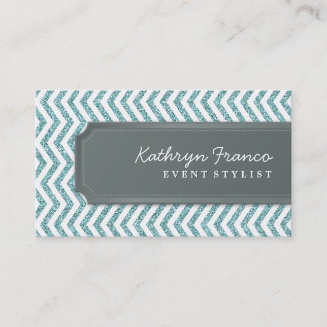 BUSINESS CARD Zickzack Streifen blauer Glitzer Eff Visitenkarte (Vorderseite)