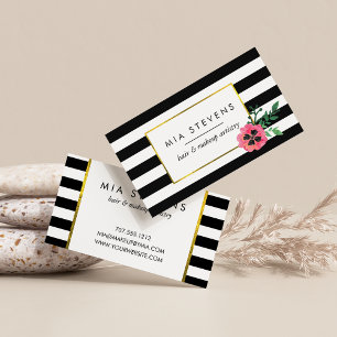 Business Cards für Schwarze Streifen und Rosa Blum Visitenkarte