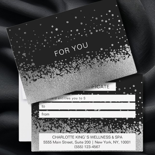 BUSINESS  CERTIFICATE gift for you (BUSINESS GIFT CERTIFICATE Elegant, modern, silver-black glitter.)