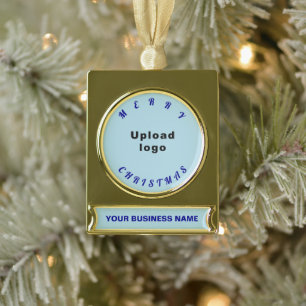 Business Christmas Light Blue Banner-Ornament Gold