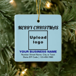 Business Christmas Light Blue Square Keramikornament