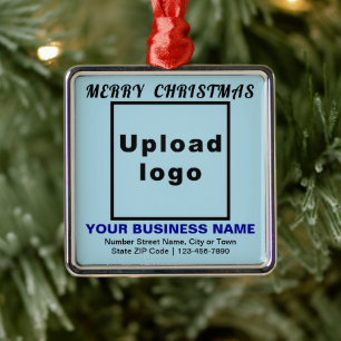 Business Christmas Light Blue Square Ornament Aus Metall