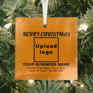 Business Christmas Orange Color Square Ornament Aus Glas