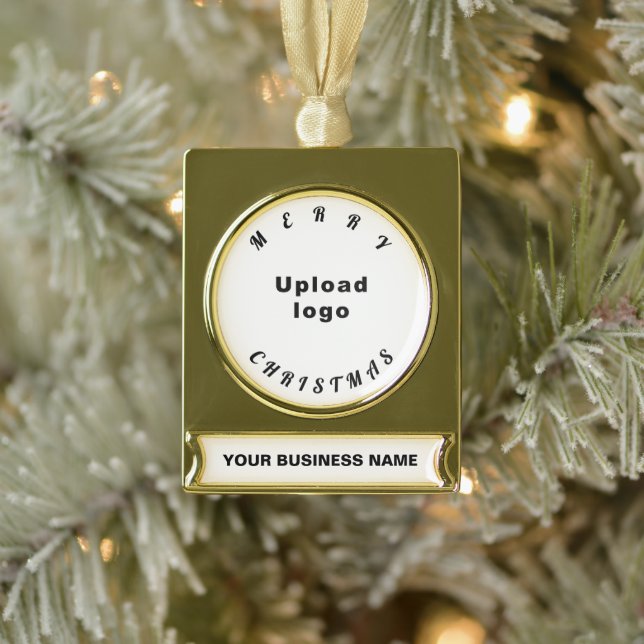 Business Christmas White Banner-Ornament Gold (Baum)