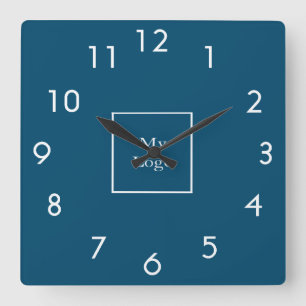 Business company logo ocean blue white quadratische wanduhr