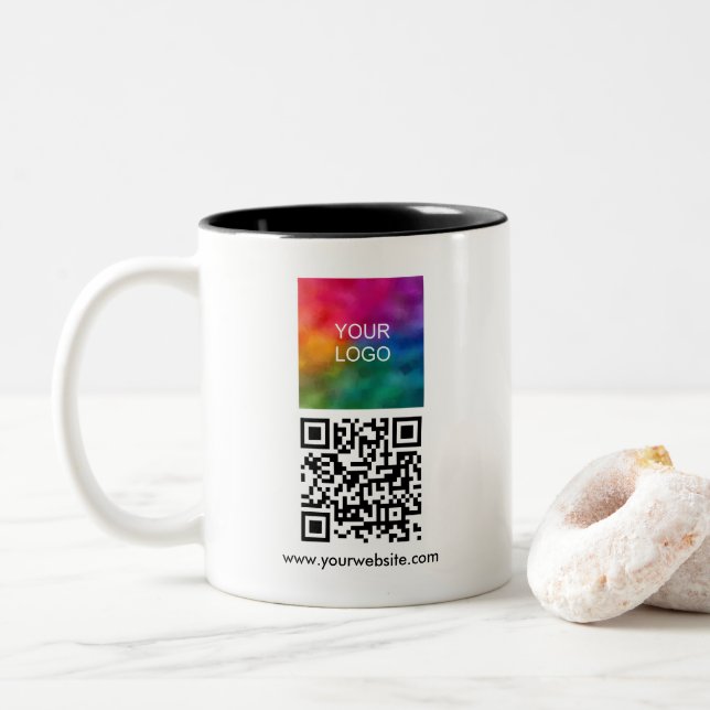 Business Company Logo Template QR Code Scannable Zweifarbige Tasse (Mit Donut)