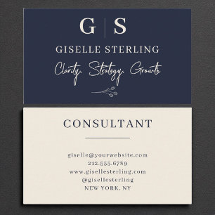 Business Consultant Elegant Navy Blue Cream Visitenkarte