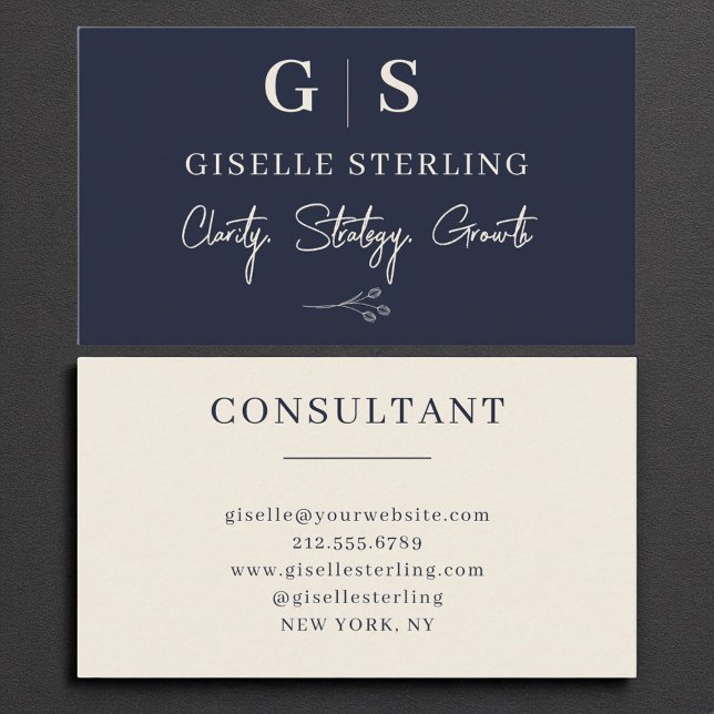 Business Consultant Elegant Navy Blue Cream Visitenkarte (Von Creator hochgeladen)