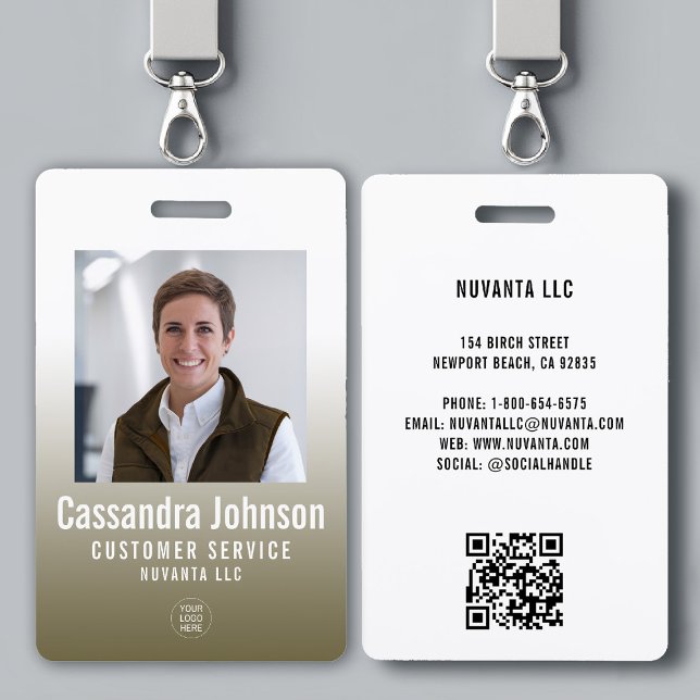 Business Corporate Gold Gradient Mitarbeiter Foto Ausweis (company corporate business employee photo id badge template gold tan gradient modern minimalist)