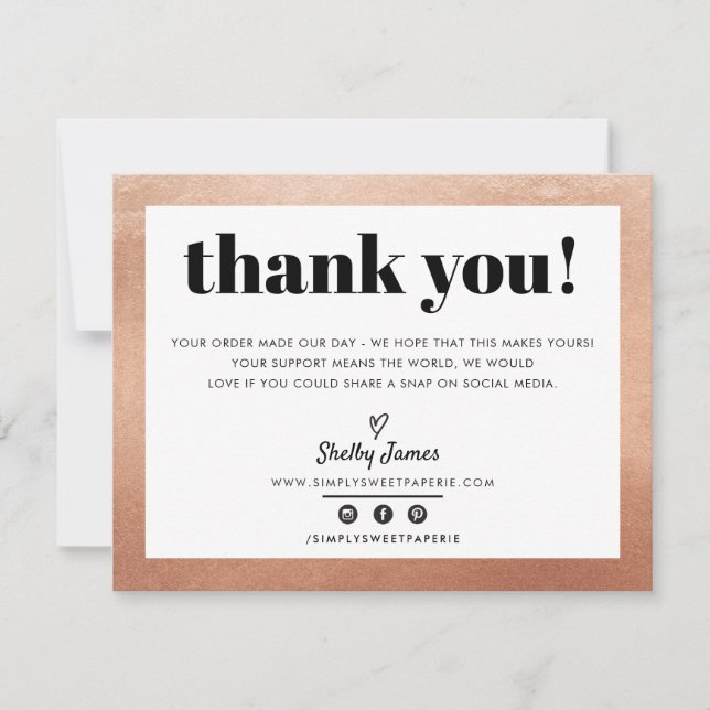 BUSINESS DANK IHNEN schicke Glam Rose Gold LOGO Dankeskarte (Vorderseite)