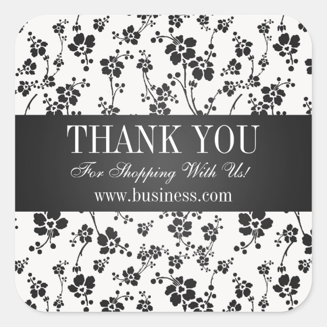 Business Danke Salon Floral Black Quadratischer Aufkleber (Vorderseite)