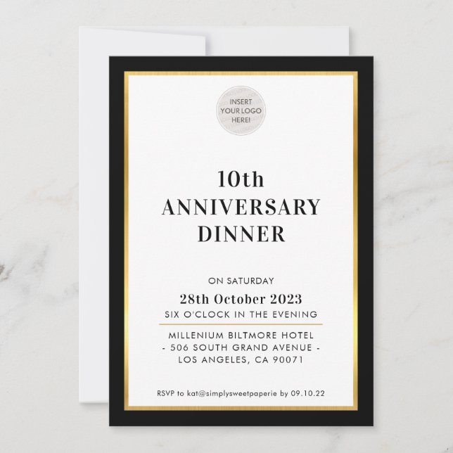 BUSINESS DINNER Logo Modernes schwarzes Gold Einla Einladung (Vorderseite)