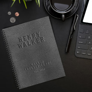 Business Embossed Personalisiert Black Vegan Leath Notizbuch