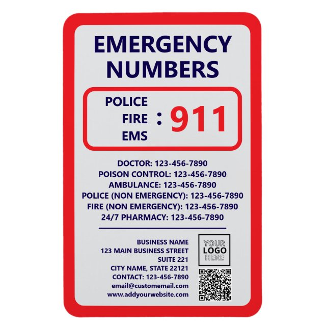 Business Emergency Numbers Magnet (Vertikal)