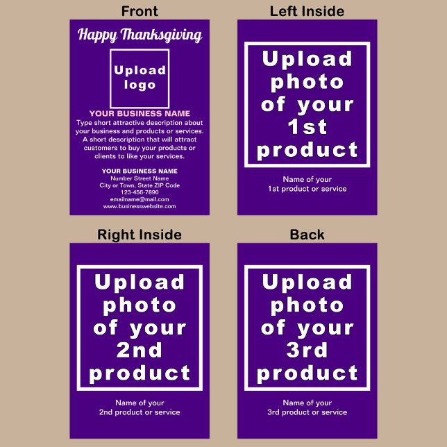 Business Erntedank Lila geklappte Grußkarte Karte (Purple Thanksgiving folded greeting card with your business brand and products or services.)