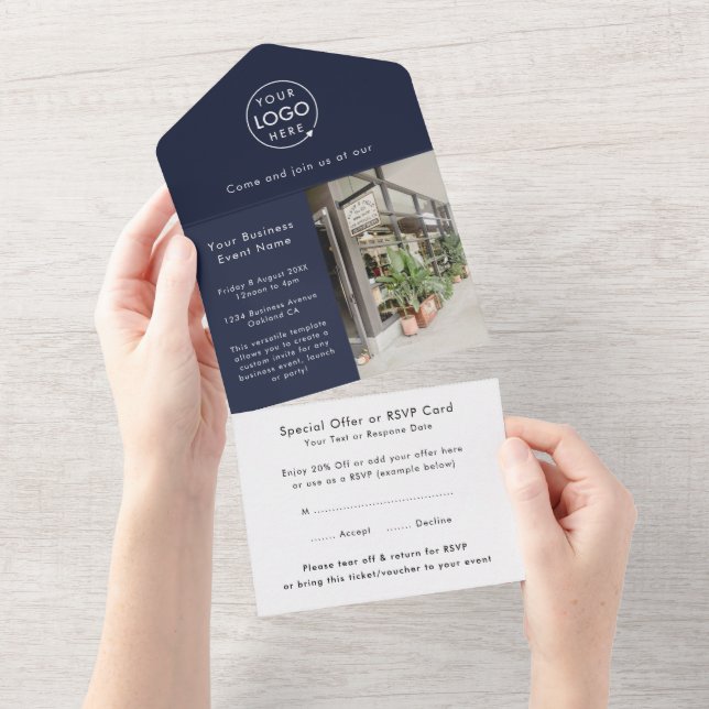 Business Event | Navy Blue Modern Beruflich All In One Einladung (Abreißen)
