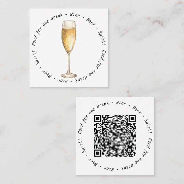 Business Event QR Code Champagne Drink Voucher Quadratische Visitenkarte (Vorne/Hinten)