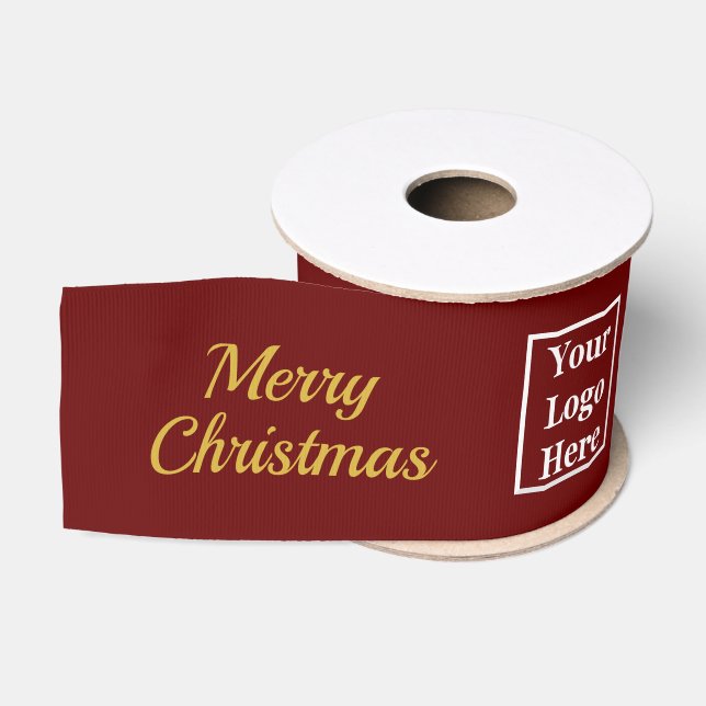 Business Frohe Weihnachten Ihr Logo hier Dunkelrot Ripsband (Spule)