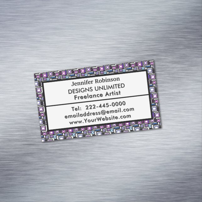 Business Geometric Lila Blue Magnetische Visitenkarte (Beispiel)