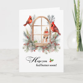 Business Get Well Kardinal Birds in Winter Window Karte