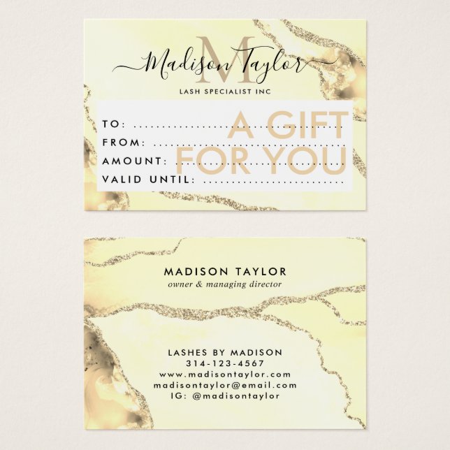 Business Gift Certificate Gold Glitter Agate (Vorne & Hinten)