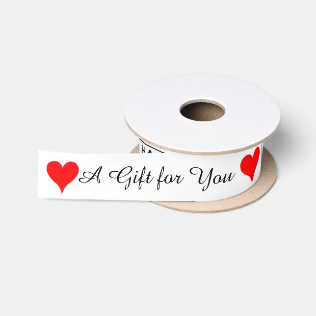 Business Gift Thank You Red Hearts Satinband (Spule)