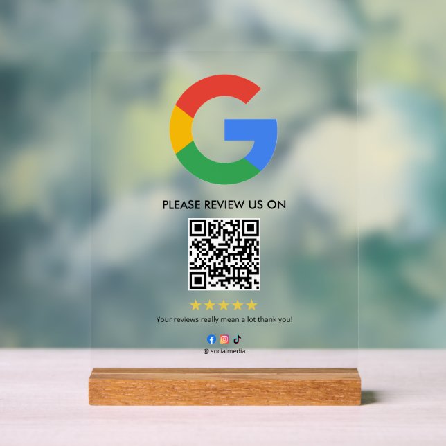 Business Google Review Tabletop Sign l QR Code (Neutre)