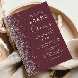 Business Grand Opening Burgundy Silver Glitzer Einladung