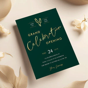 Business Grand Opening Chic Emerald Green & Gold Einladung