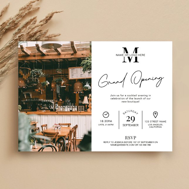 Business Grand Opening Minimalist Modern Photo Einladung (Minimalist photo invite for your Business Grand Opening Event)