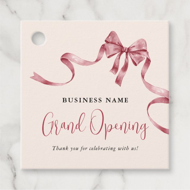Business Grand Opening Modern Red Ribbon Geschenkanhänger (Vorderseite)