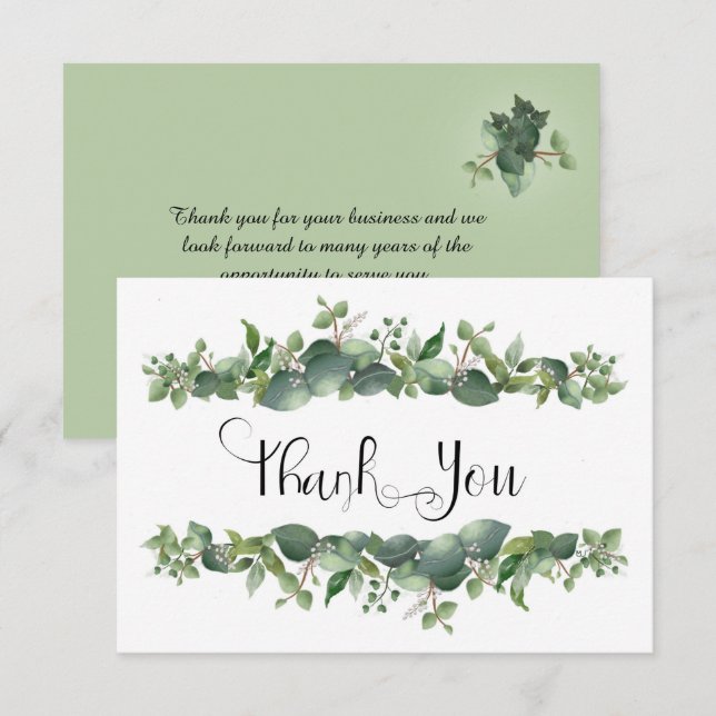 Business Green White Blume Vielen Dank Dankeskarte (Vorne/Hinten)