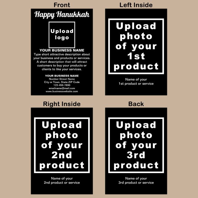 Business Hanukkah Black Falted Grußkarte Karte (Black Hanukkah folded greeting card with your business brand and products or services.)