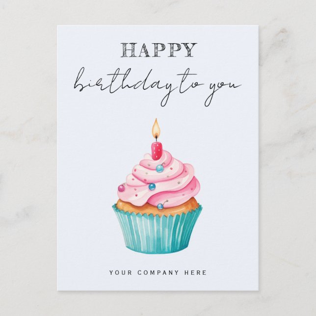 Business Happy Birthday Watercolor Cupcake Postkarte (Vorderseite)