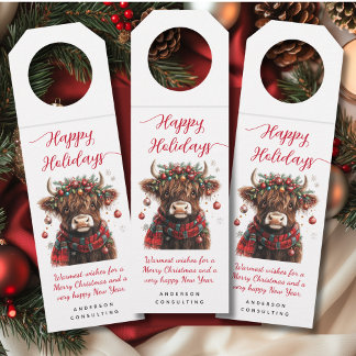 Business Happy Holidays Cute Festive Highland Cow Flaschenanhänger